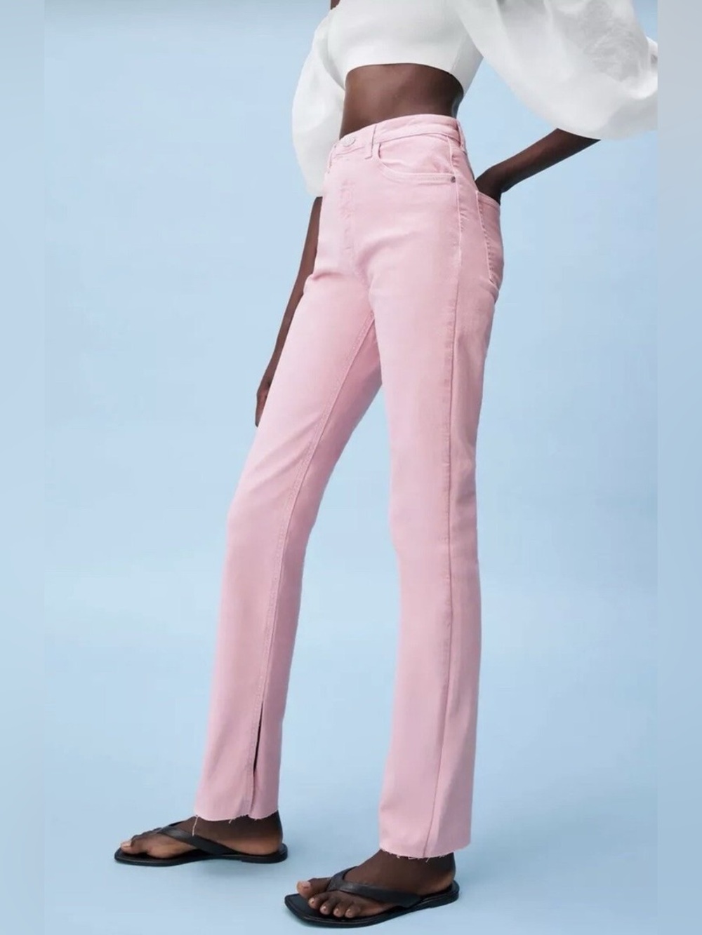 Zara Split Hem Flare Jeans Pink